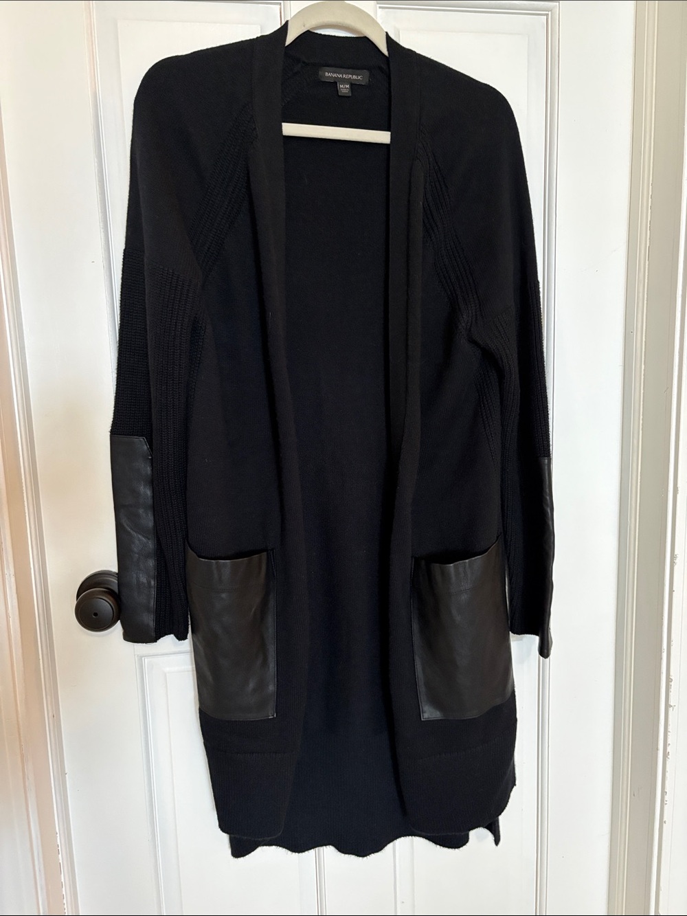 Medium Banana Republic Black Cardigan with Faux Leather Accents